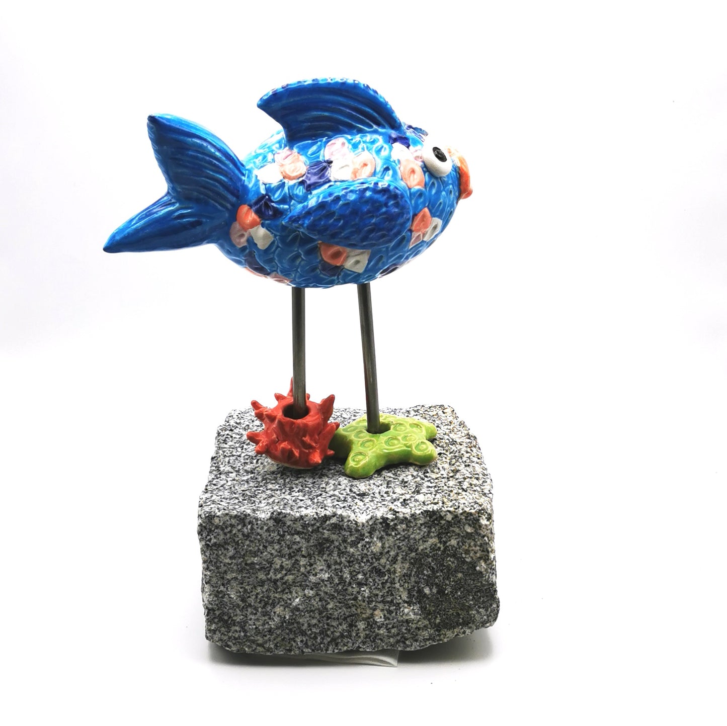 Garten Figur Deko Fisch auf Stein Keramik