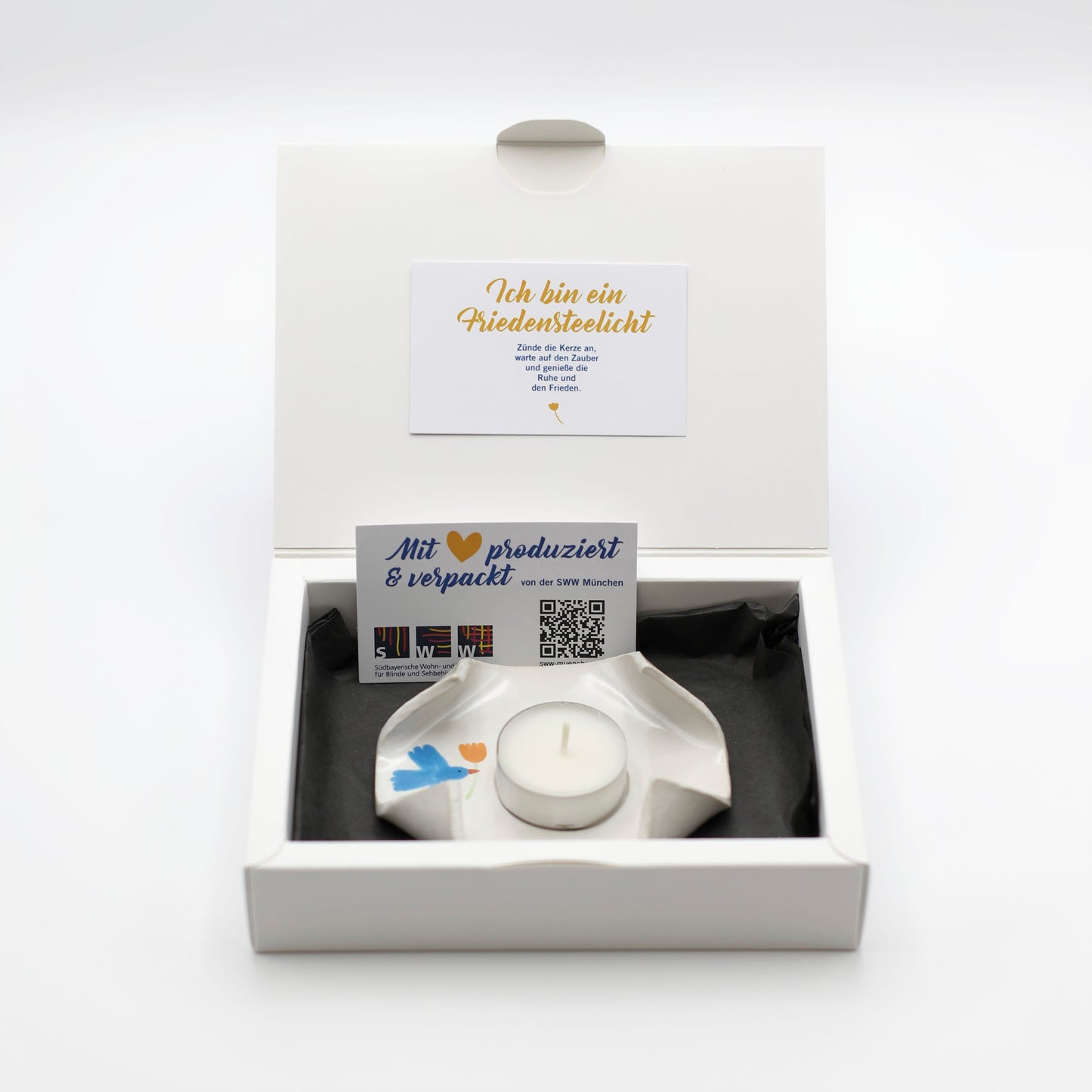 Geschenkebox Friedensteelicht Keramik (personalisierbar)